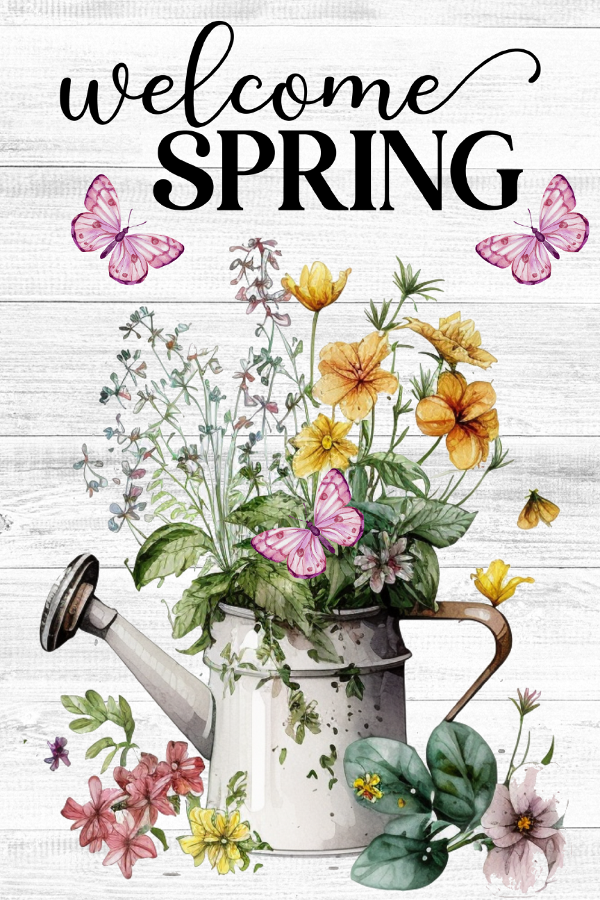 Welcome Spring Print Shop Garden Flag  - UV Printed For Outdoor Yard Decor