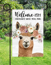 Welcome-ish Alpaca Print Shop Garden Flag  - UV Printed For Outdoor Yard Decor
