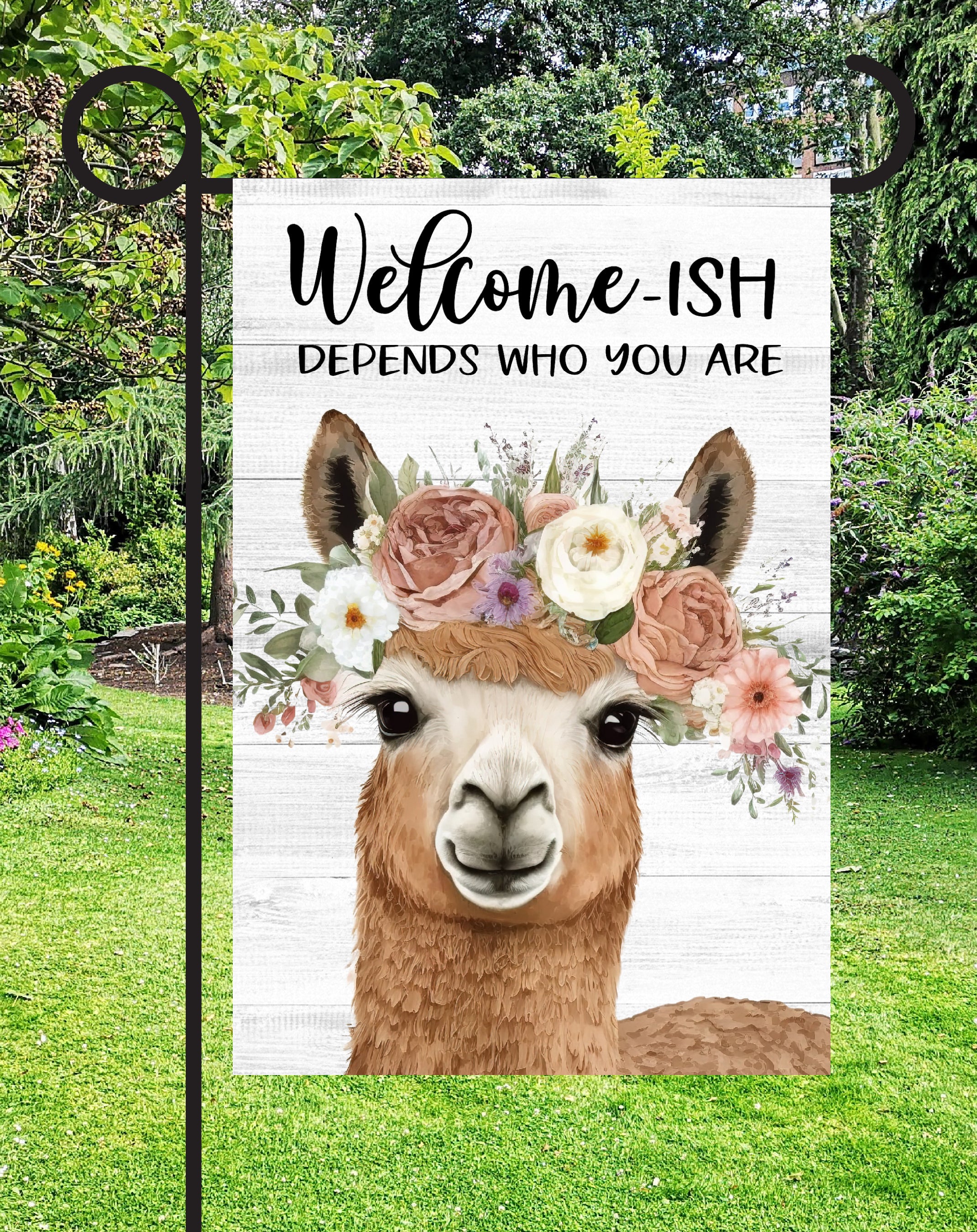 Welcome-ish Alpaca Print Shop Garden Flag  - UV Printed For Outdoor Yard Decor