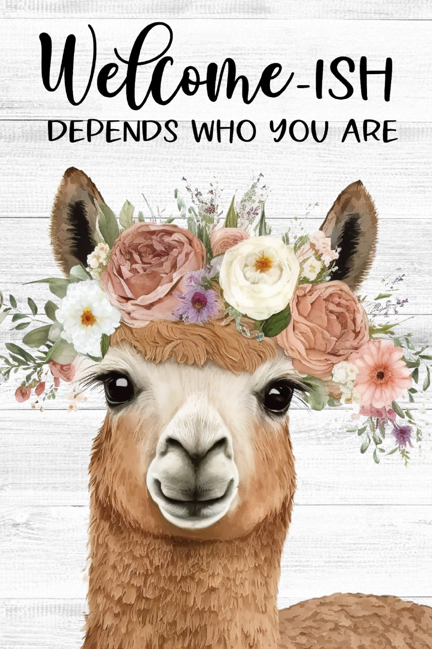 Welcome-ish Alpaca Print Shop Garden Flag  - UV Printed For Outdoor Yard Decor