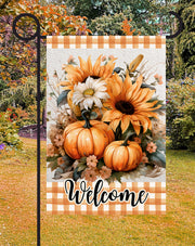 Welcome Pumpkin & Sunflower Print Shop Garden Flag  - UV Printed For Outdoor Yard Decor