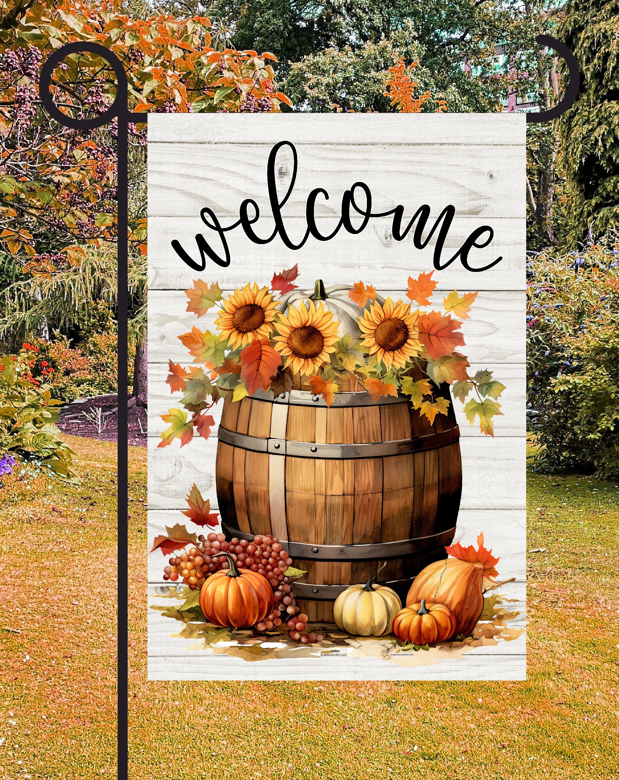 Welcome Sunflower & Pumpkin Print Shop Garden Flag  - UV Printed For Outdoor Yard Decor