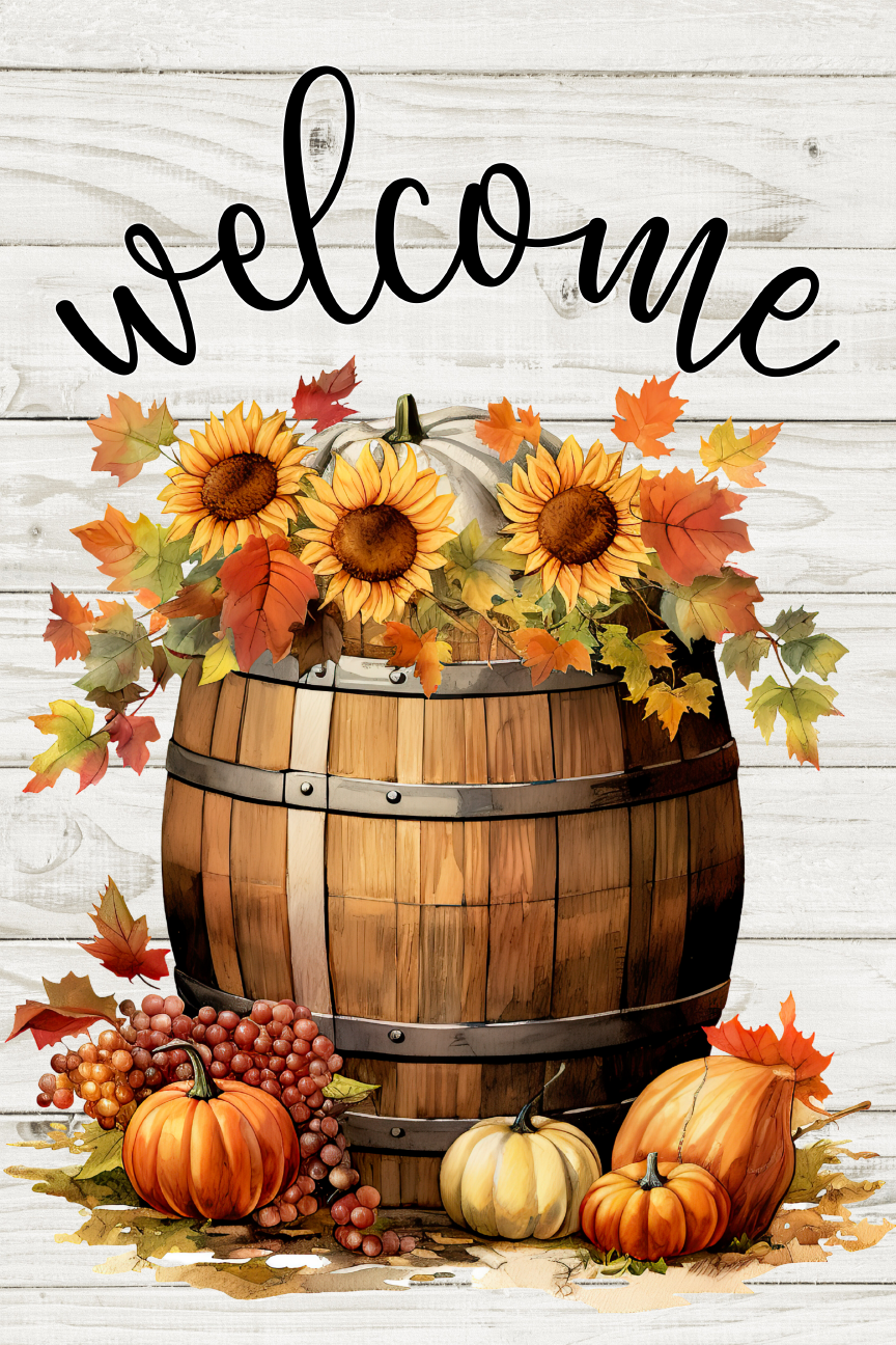 Welcome Sunflower & Pumpkin Print Shop Garden Flag  - UV Printed For Outdoor Yard Decor