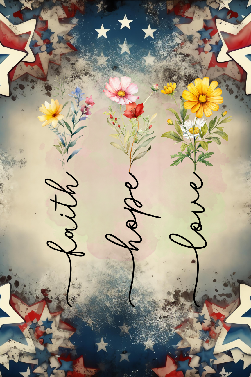 Faith, Hope & Love, Double-Sided , 12x18 Inch Weather-Resistant Vinyl, UV Printed for Outdoor Yard Decor