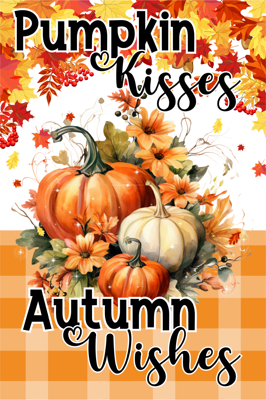 Pumpkin Kisses, Double-Sided , 12x18 Inch Weather-Resistant Vinyl, UV Printed for Outdoor Yard Decor