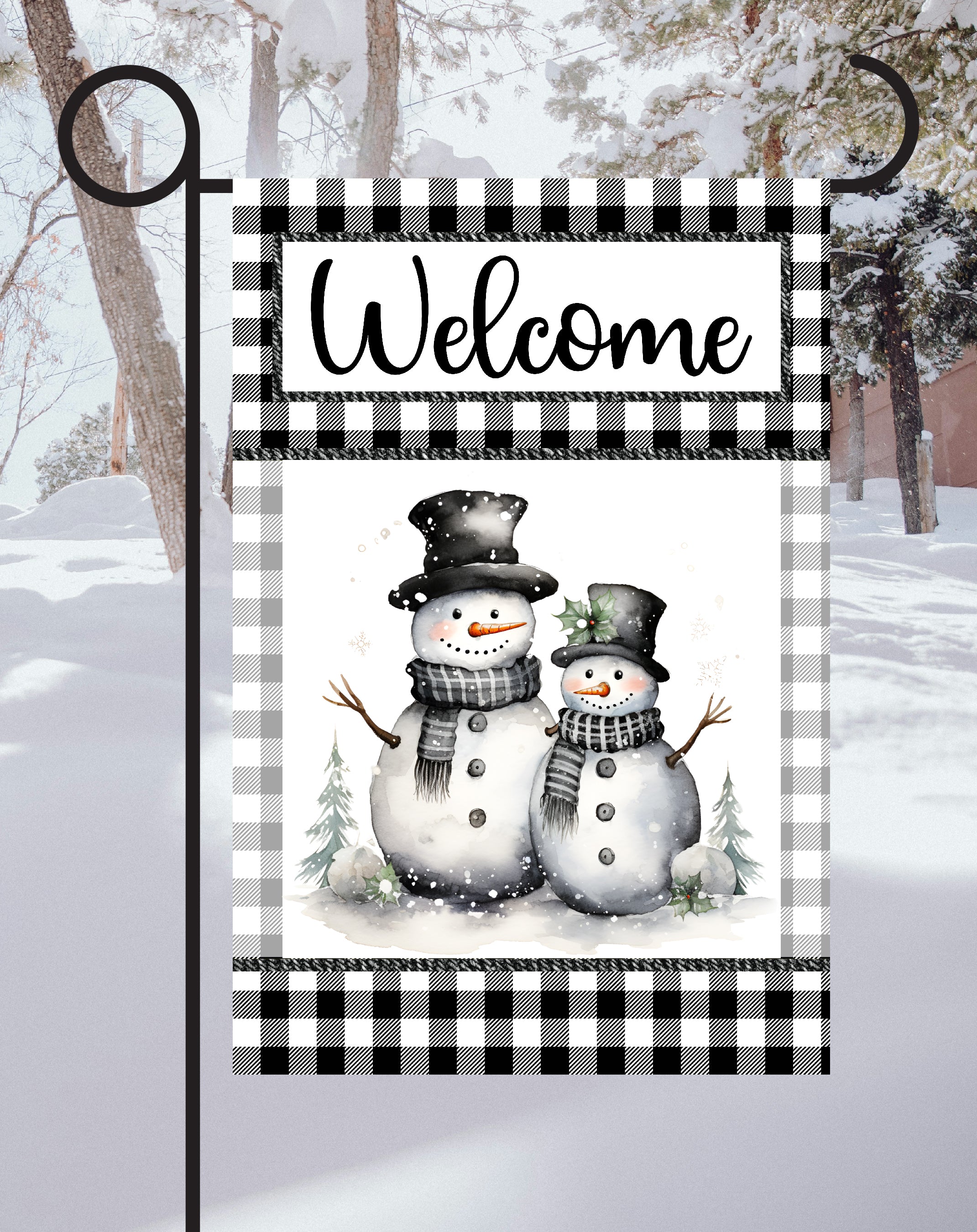 Welcome Snowmen Print Shop Garden Flag  - UV Printed For Outdoor Yard Decor