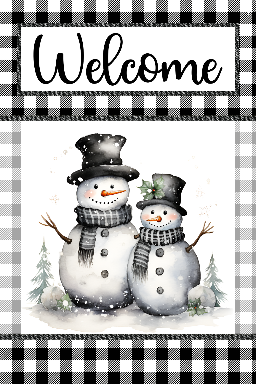 Welcome Snowmen Print Shop Garden Flag  - UV Printed For Outdoor Yard Decor