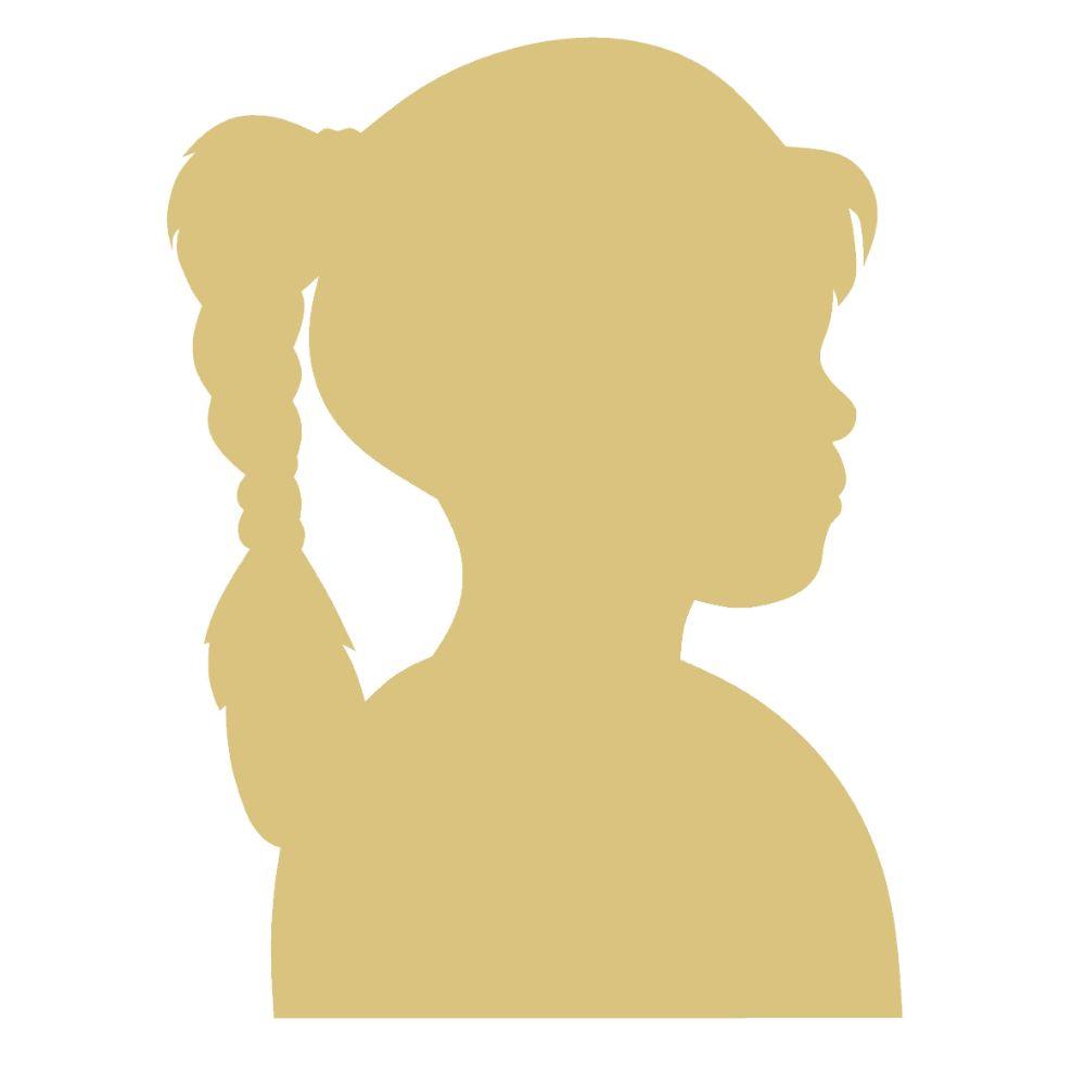 Basic Shape Girl Head MDF Cutout Braided Ponytail Silhouette - Unfinished For DIY