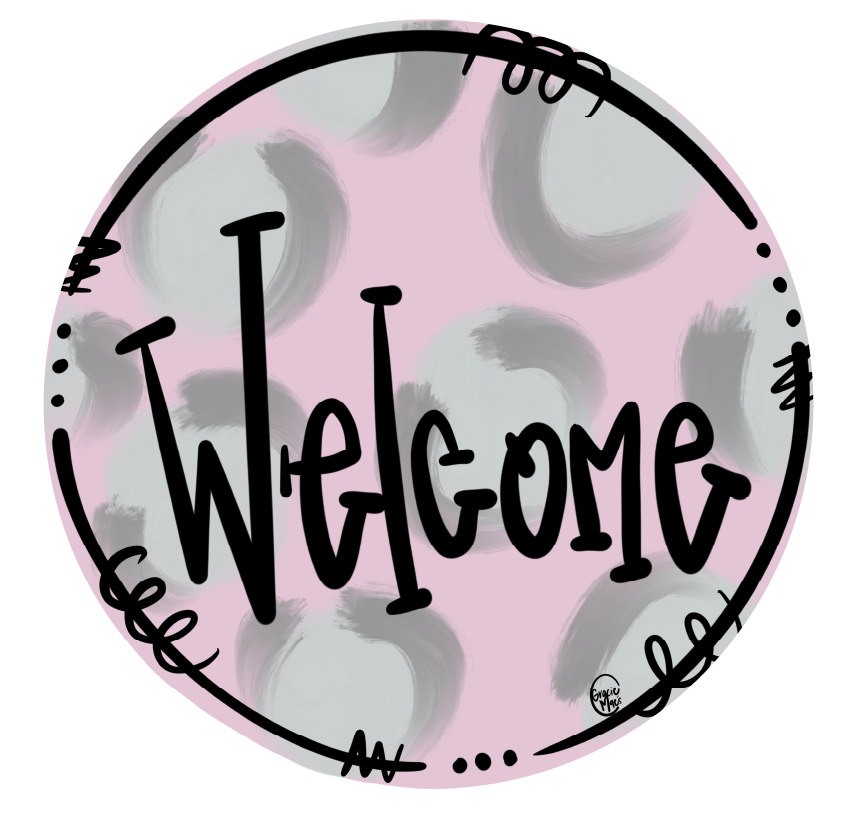 GRACIE MAE GIFTS CIRCLE WELCOME WITH FADED PINK BACKGROUND WITH DOTS