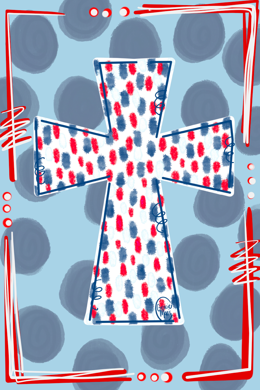 GRACIE MAE GIFTS RED WHITE AND BLUE DOTTED CROSS