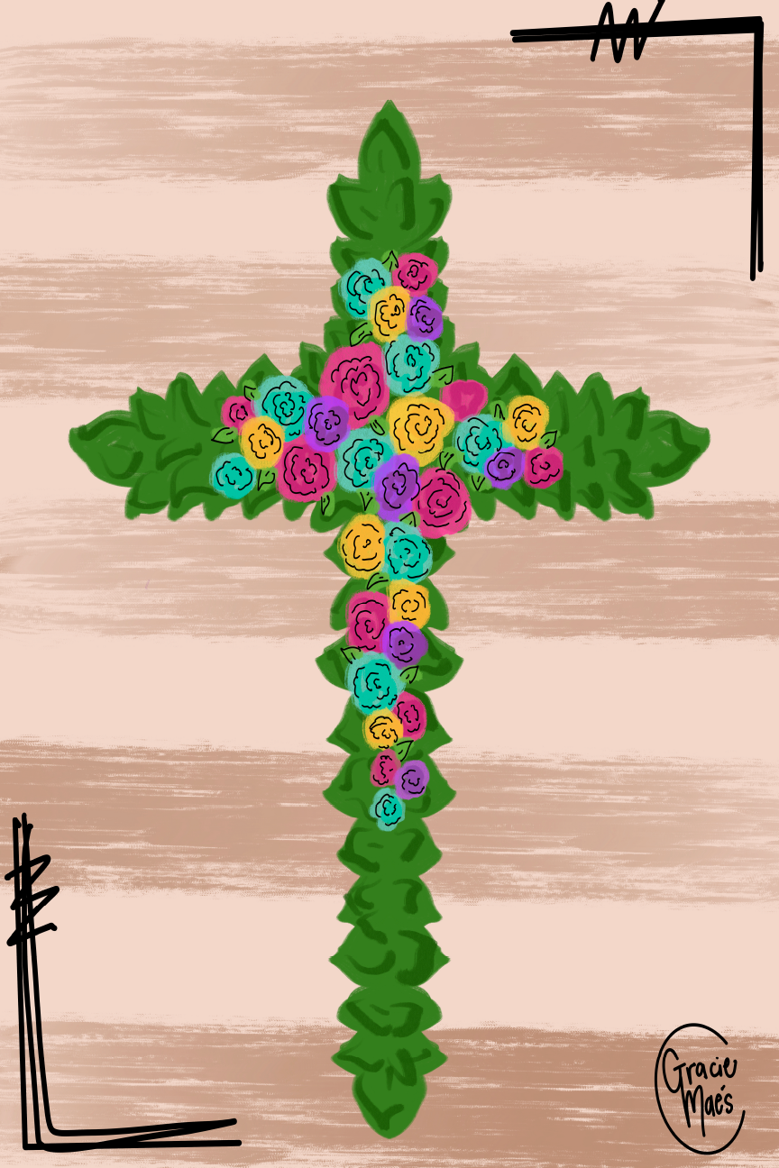GRACIE MAE GIFTS GREENERY CROSS WITH FLOWERS