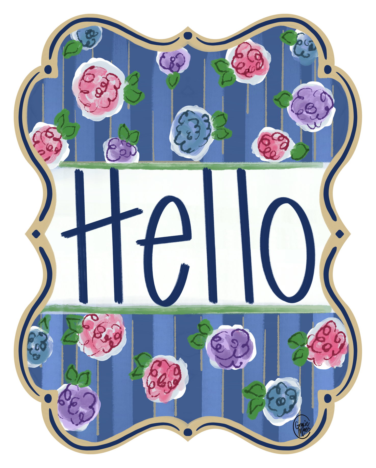 GRACIE MAE GIFTS HELLO WITH FLORAL AND STIPES