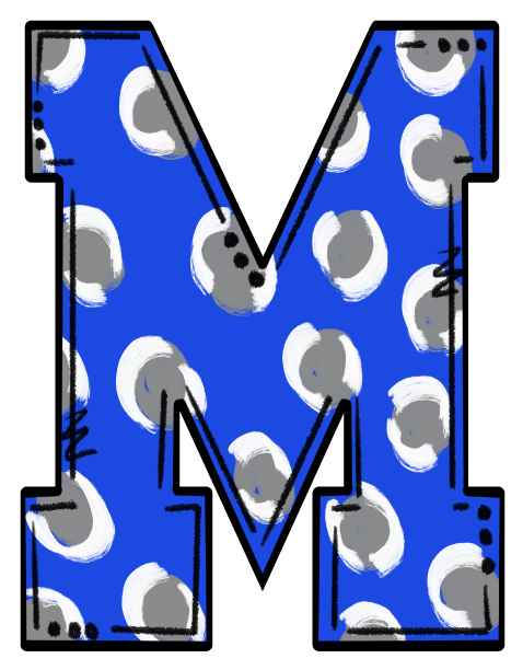 GRACIE MAE GIFTS LETTER M WITH BLUE WHITE AND GREY CIRCLES