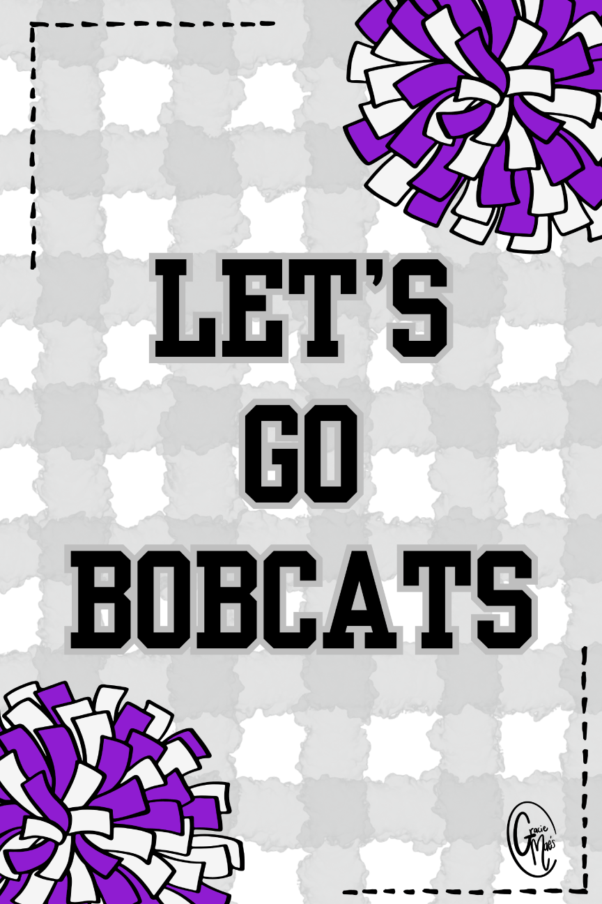 GRACIE MAE GIFTS LETS GO BOBCATS PURPLE WHITE POMPOMS