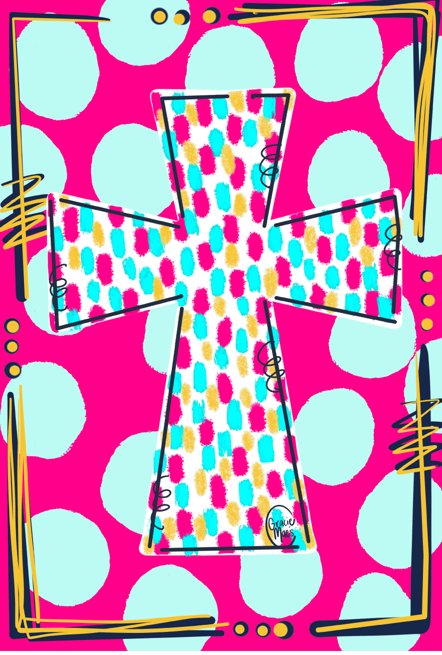 GRACIE MAE GIFTS PINK AND GOLD CROSS WITH COLORFUL DOTS