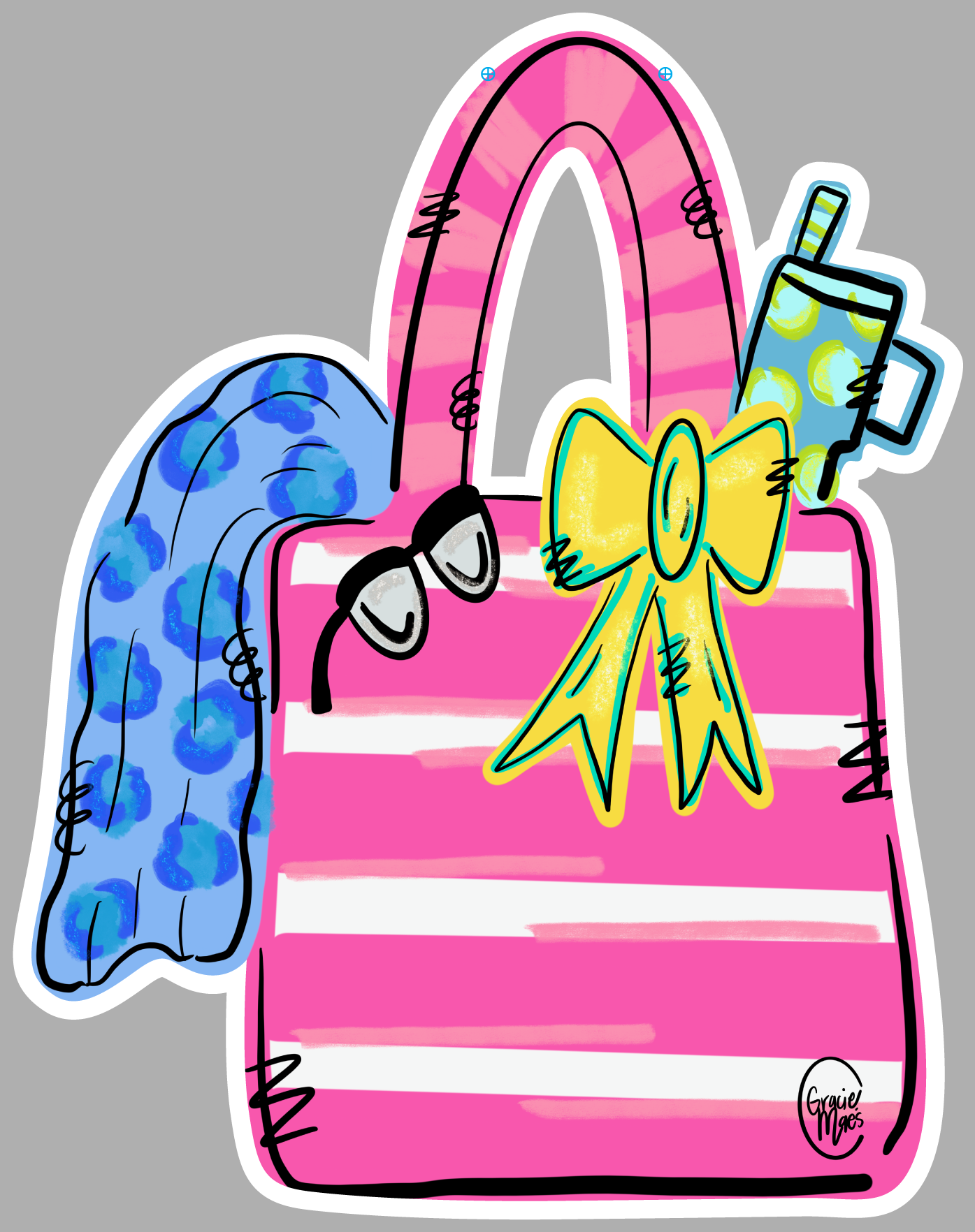 GRACIE MAE GIFTS  PINK WHITE BAG WITH YELLOW BOW BLUE TOWEL