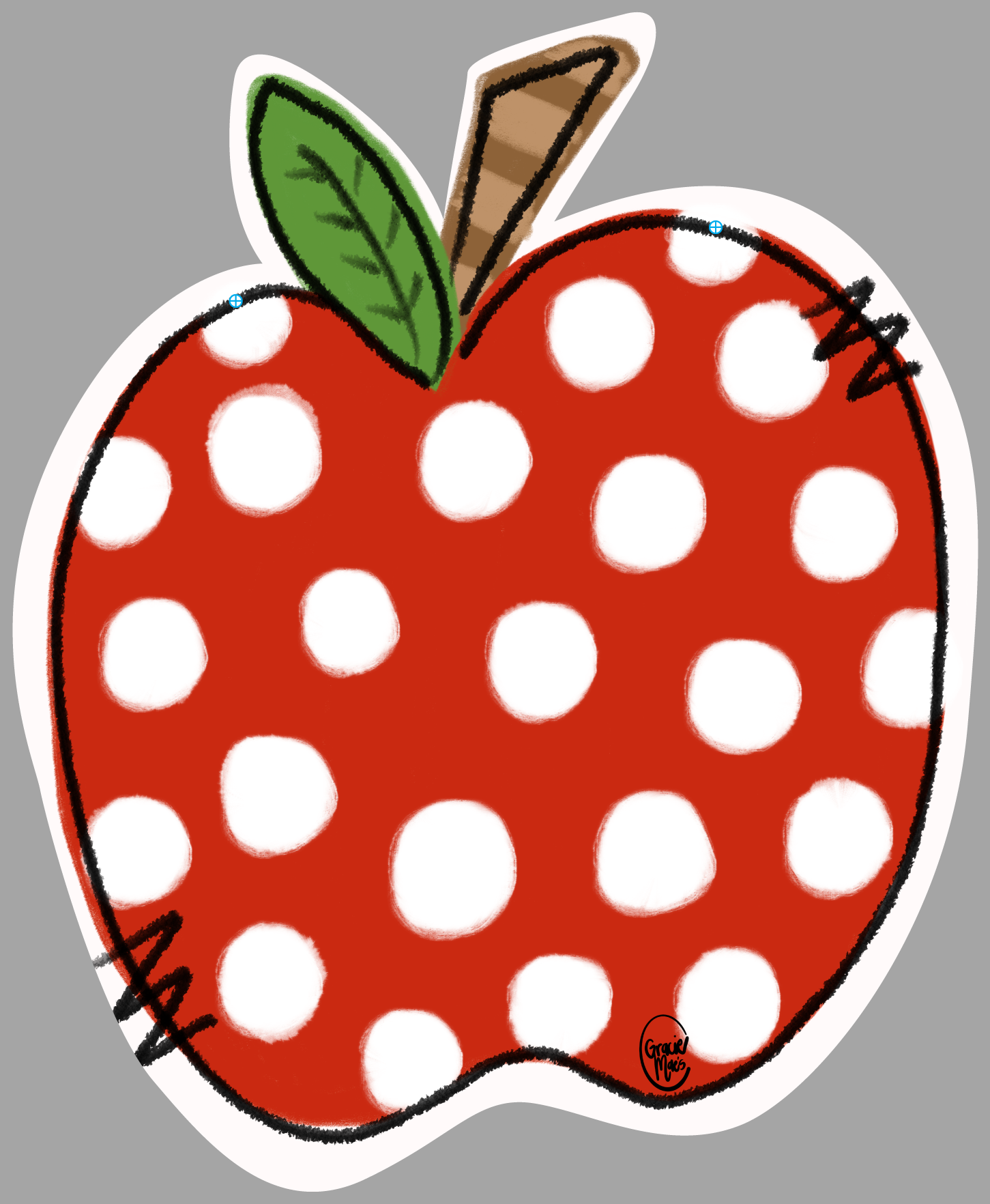 GRACIE MAE GIFTS RED APPLE WITH WHITE SPOTS GREEN LEAF BROWN STEM