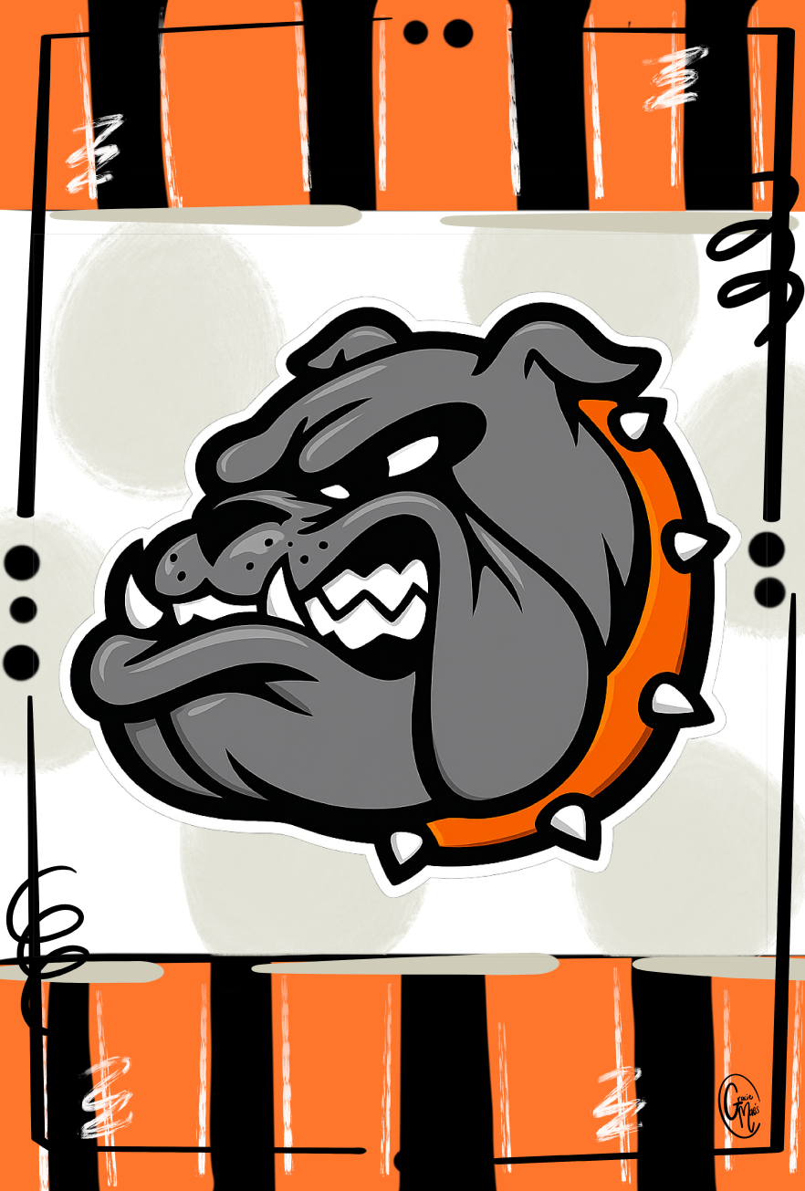 GRACIE MAE GIFTS  ORANGE BLACK WITH GREY BULLDOG ORANGE COLLAR