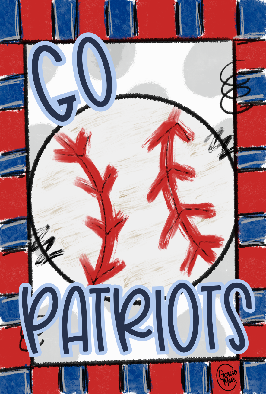 GRACIE MAE GIFTS RED BLUE WITH BASEBALL  GO PATRIOTS