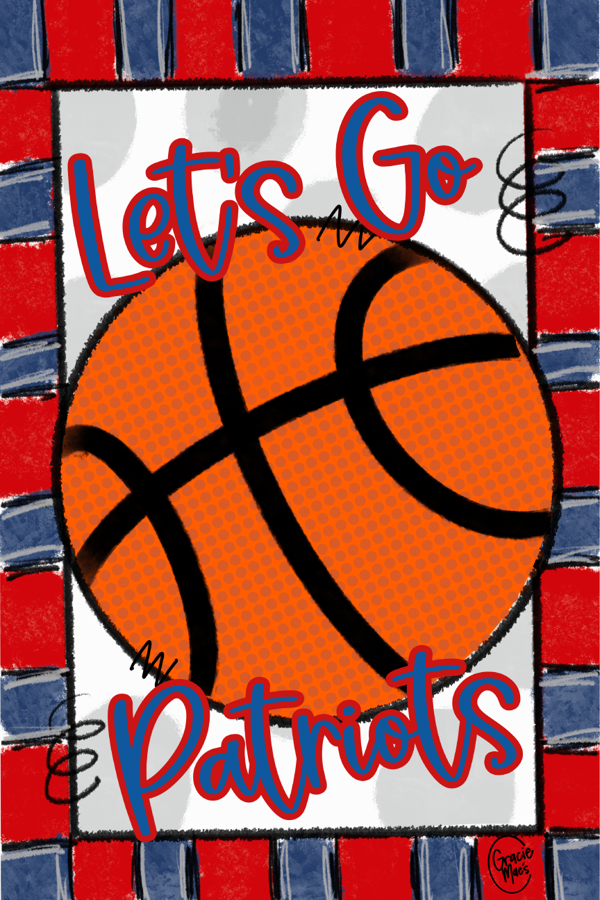 GRACIE MAE GIFTS RED AND BLUE WITH BASKETBALL LETS GO PATRIOTS