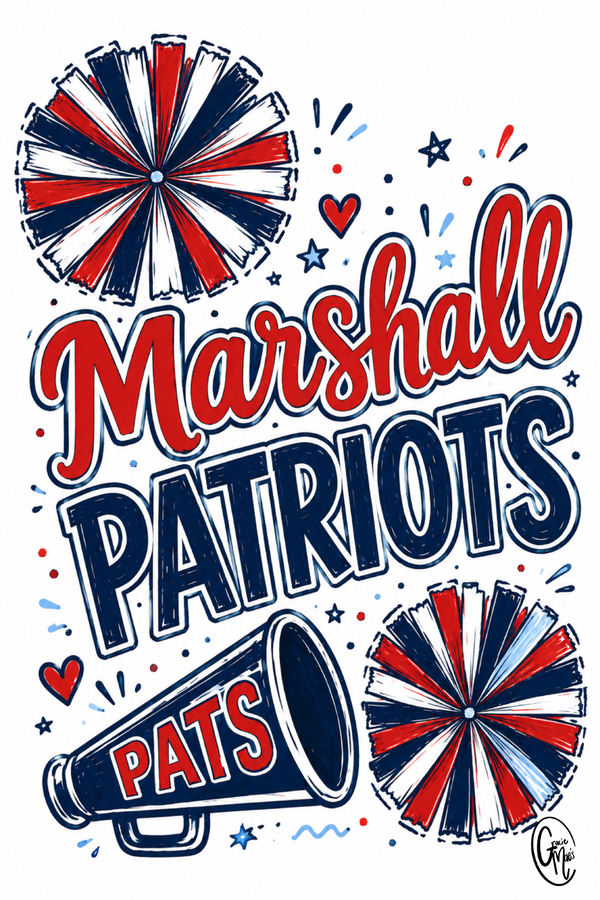 GRACIE MAE GIFTS BLUE WHITE RED POMPOMS  MARSHALLPATRIOTS