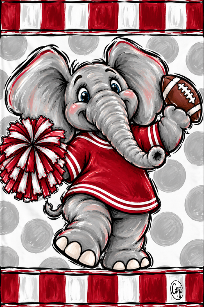 GRACIE MAE GIFTS RED WHITE AND GRAY WITH ELEPHANT WITH CHEER SHIRT AND POMPOMS