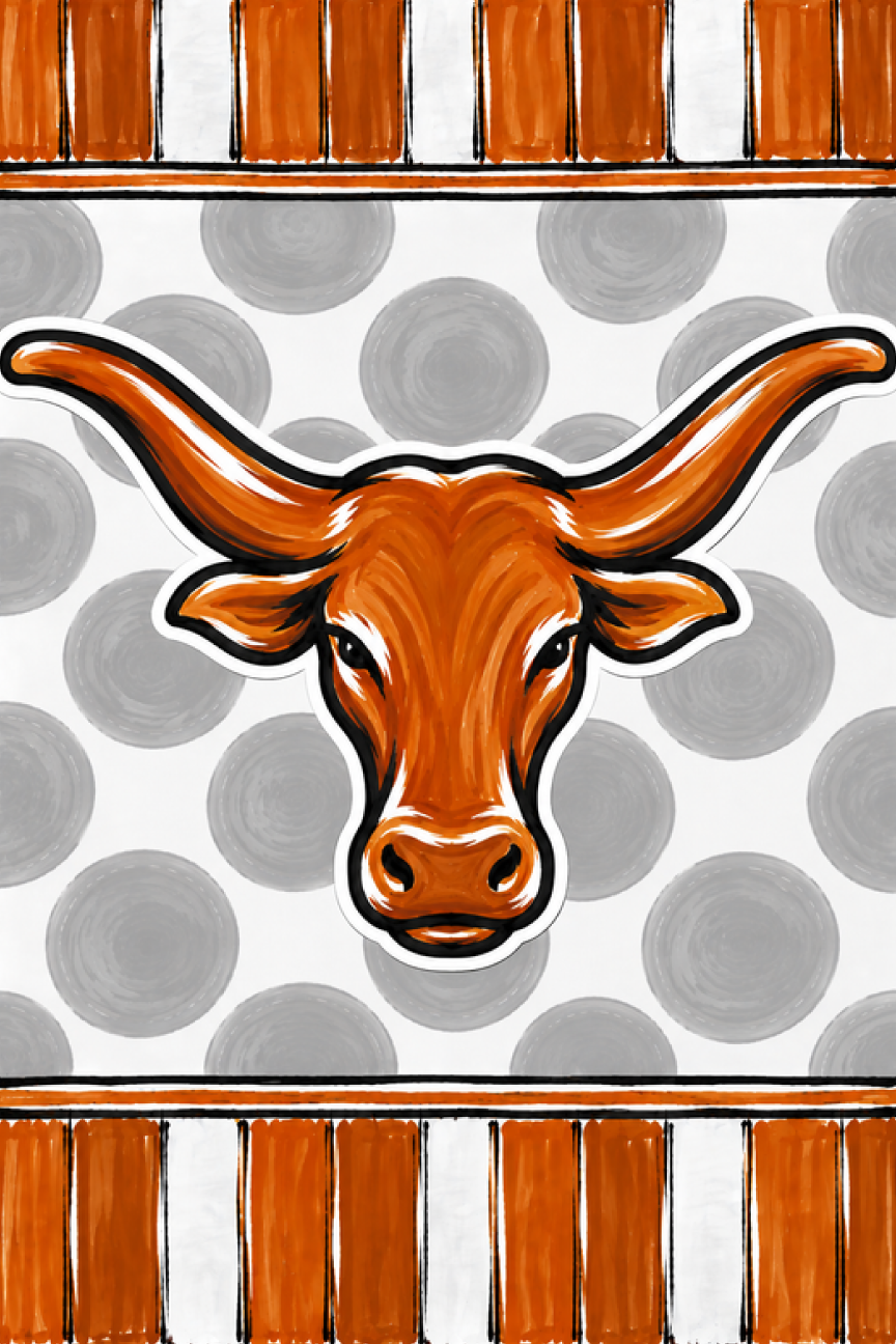 GRACIE MAE GIFTS ORANGE AND WHITE WITH BULL HEAD  GRAY CIRCLES