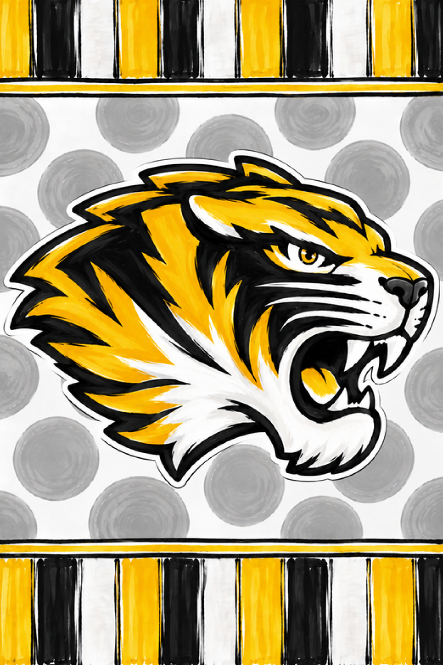 GRACIE MAE GIFTS YELLOW BLACK AND WHITE WITH A YELLOW TIGAR
