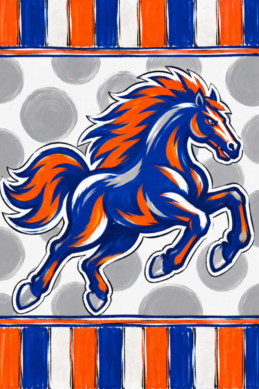GRACIE MAE GIFTS ORANGE BLUE AND WHITE WITH A HORSE