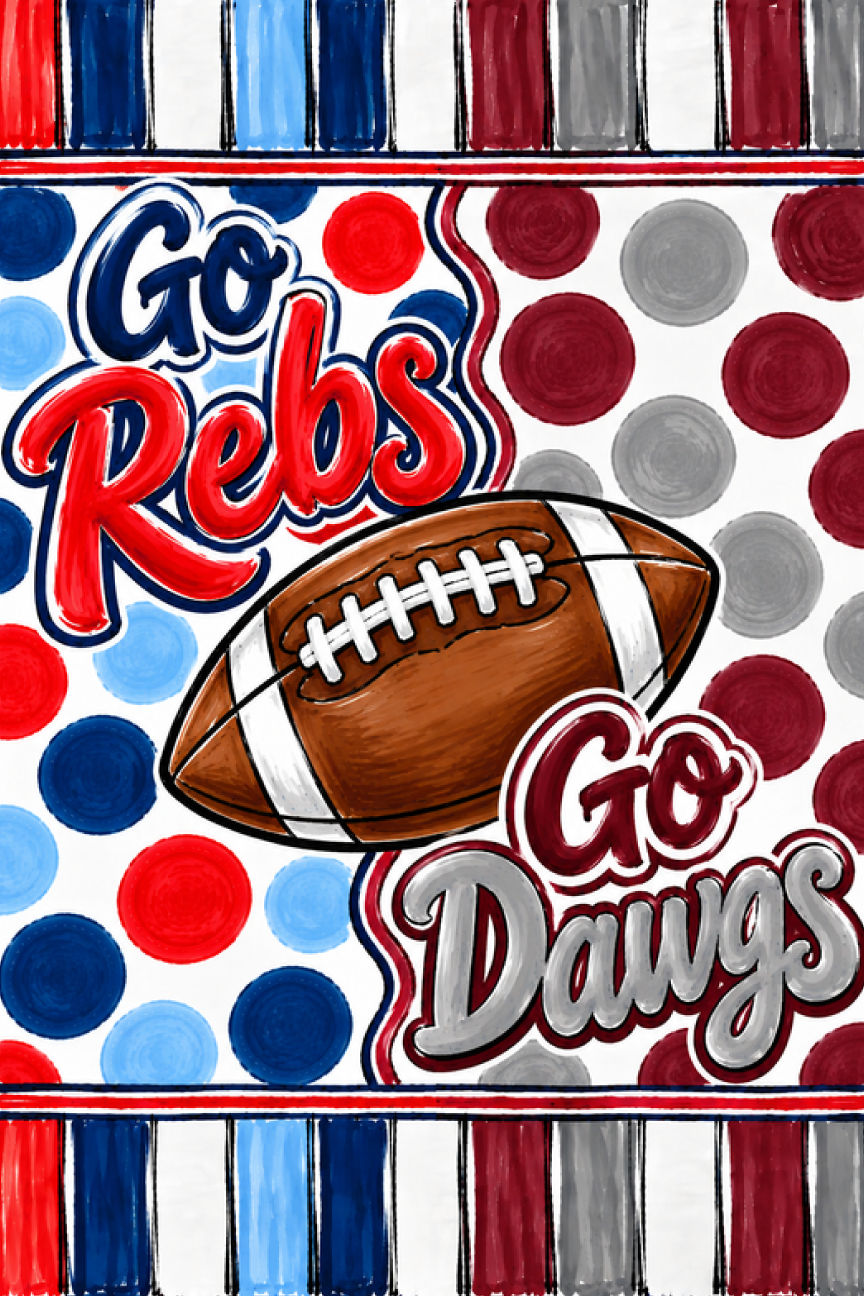 GRACIE MAE GIFTS RED BLUE WHITE LIGHT BLUE BURGUNDY GRAY  GO REBS AND GO DAWGS