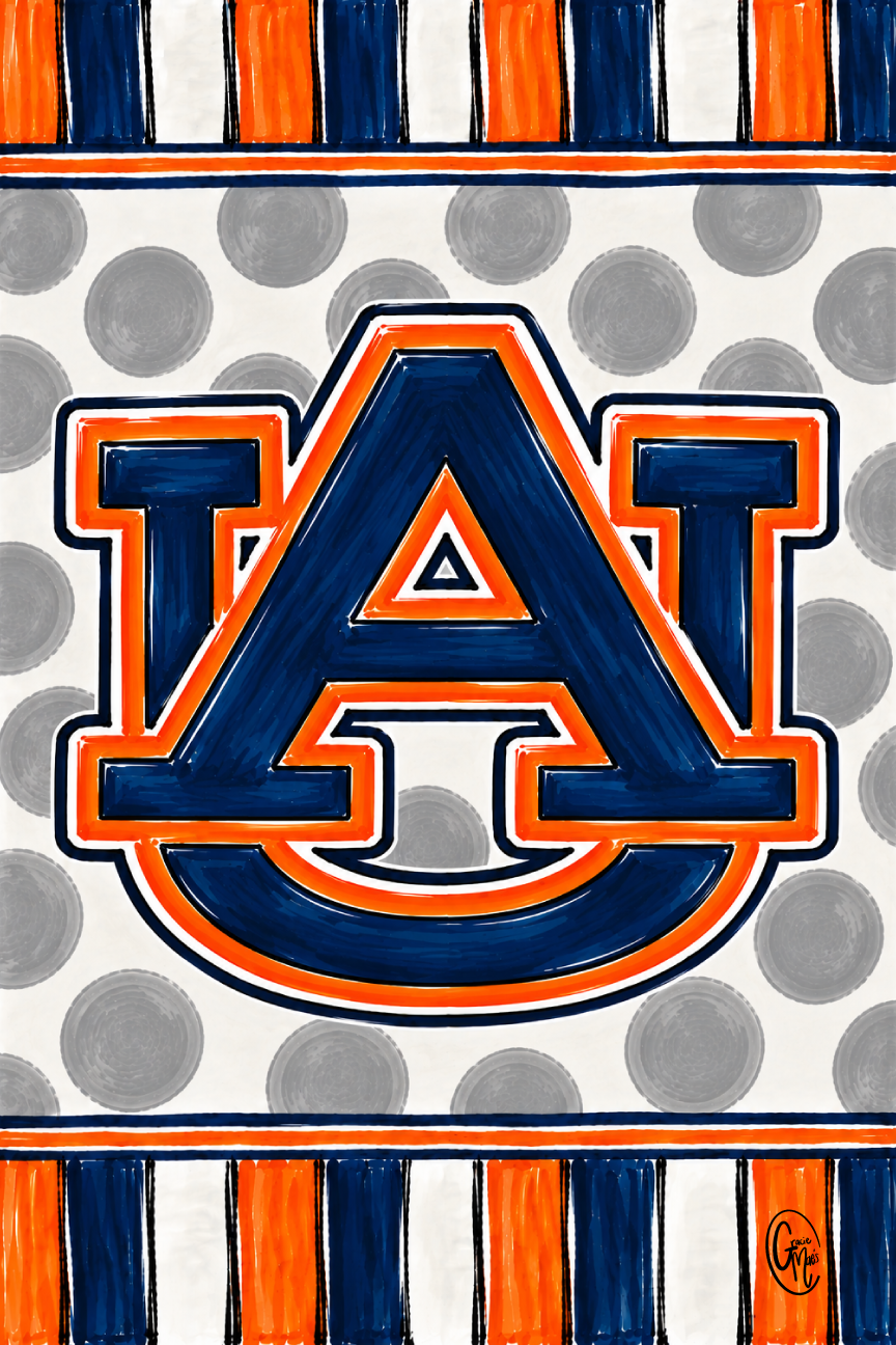 GRACIE MAE GIFTS ORANGE NAVY BLUE AND WHITE LETTERS A U