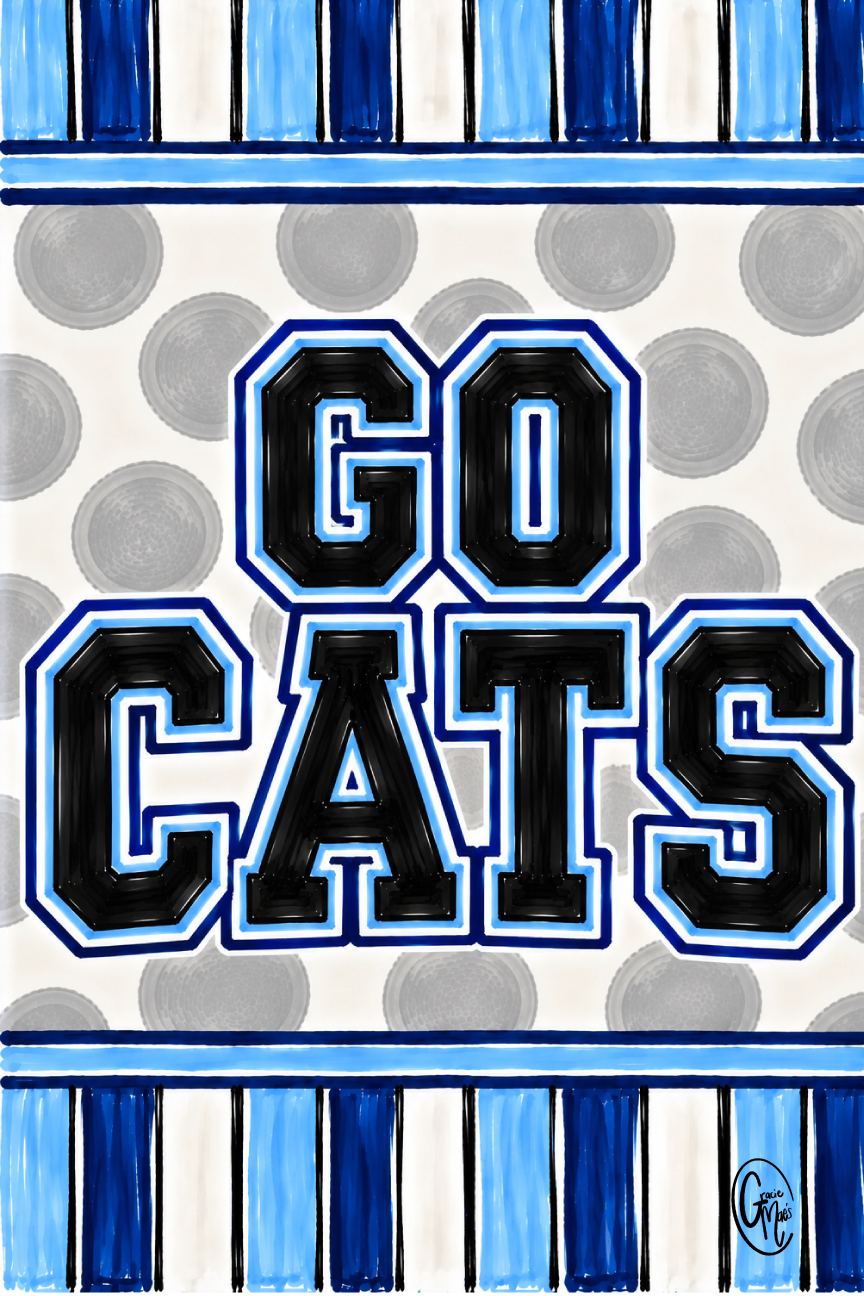 GRACIE MAE GIFTS GO CATS LIGHT BLUE DARK BLUE AND WHITE