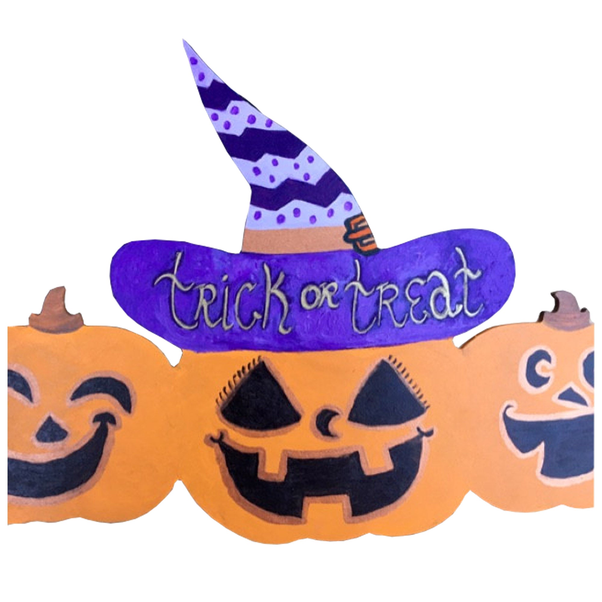 Basic Shape Pumpkin MDF Cutout Halloween Silhouette With Witch Hat - Unfinished For DIY
