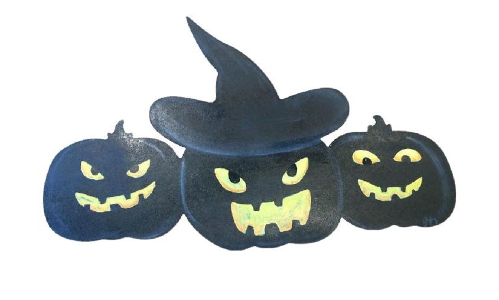 Basic Shape Pumpkin MDF Cutout Halloween Silhouette With Witch Hat - Unfinished For DIY