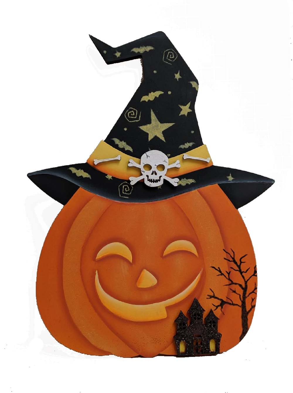 Basic Shape Witch Pumpkin MDF Cutout With Hat Silhouette - Unfinished For DIY