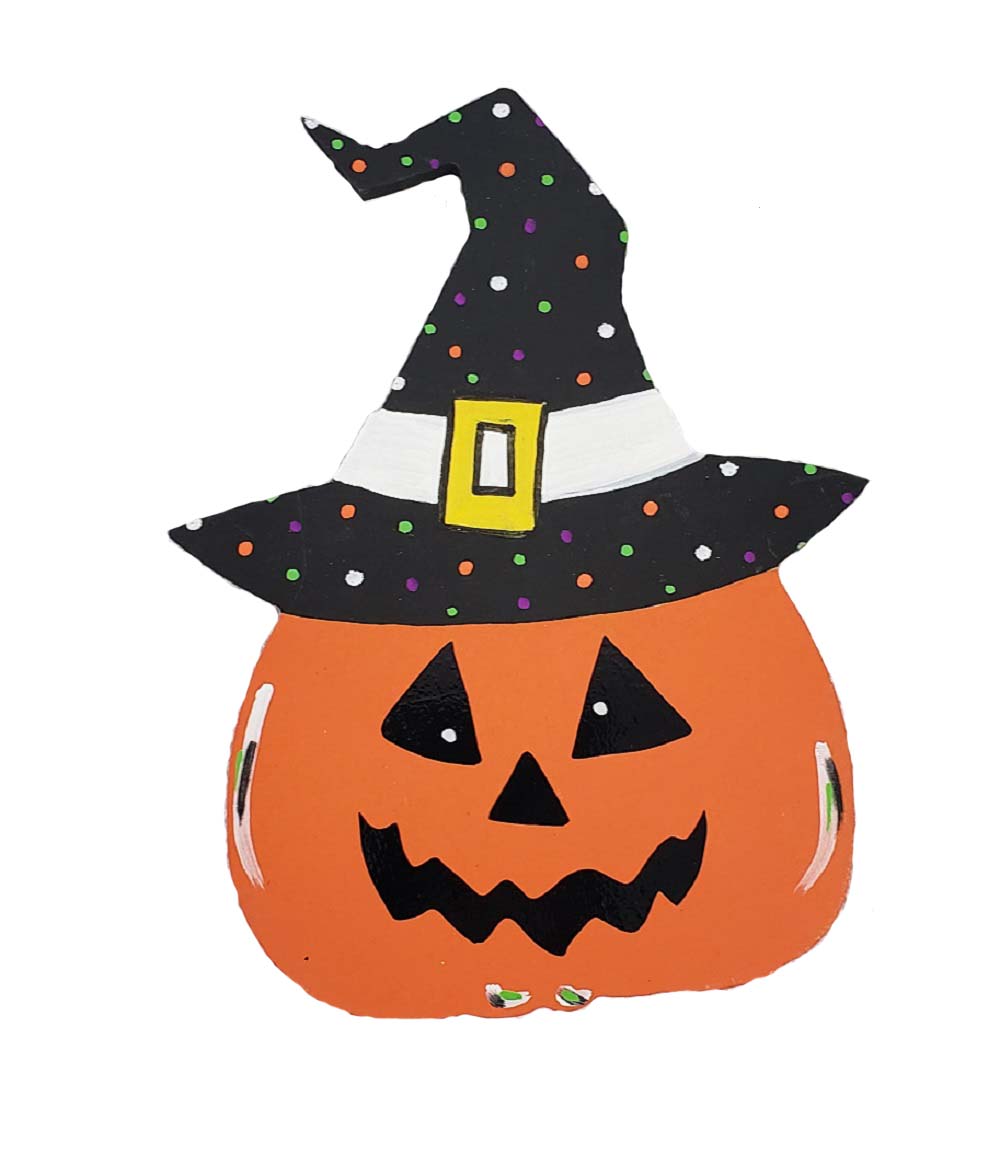 Basic Shape Witch Pumpkin MDF Cutout With Hat Silhouette - Unfinished For DIY