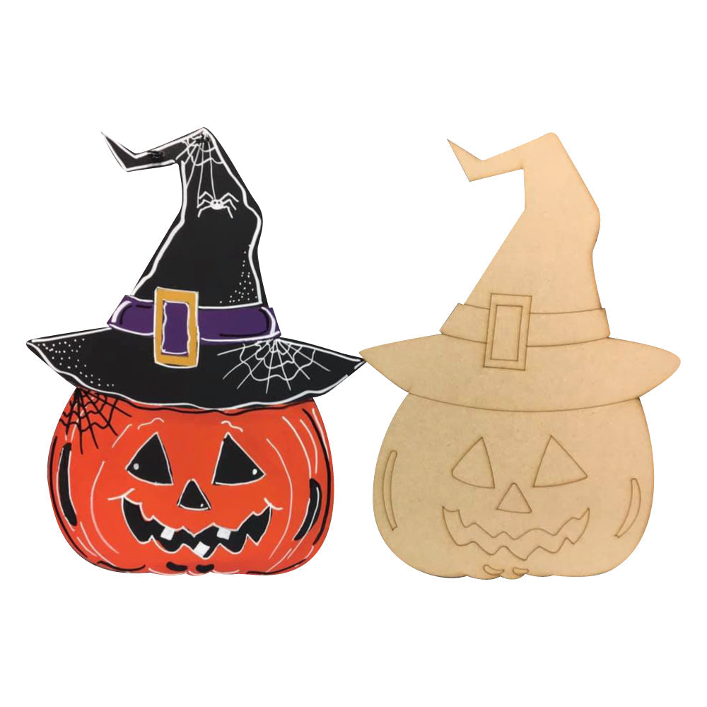 Basic Shape Witch Pumpkin MDF Cutout With Hat Silhouette - Unfinished For DIY