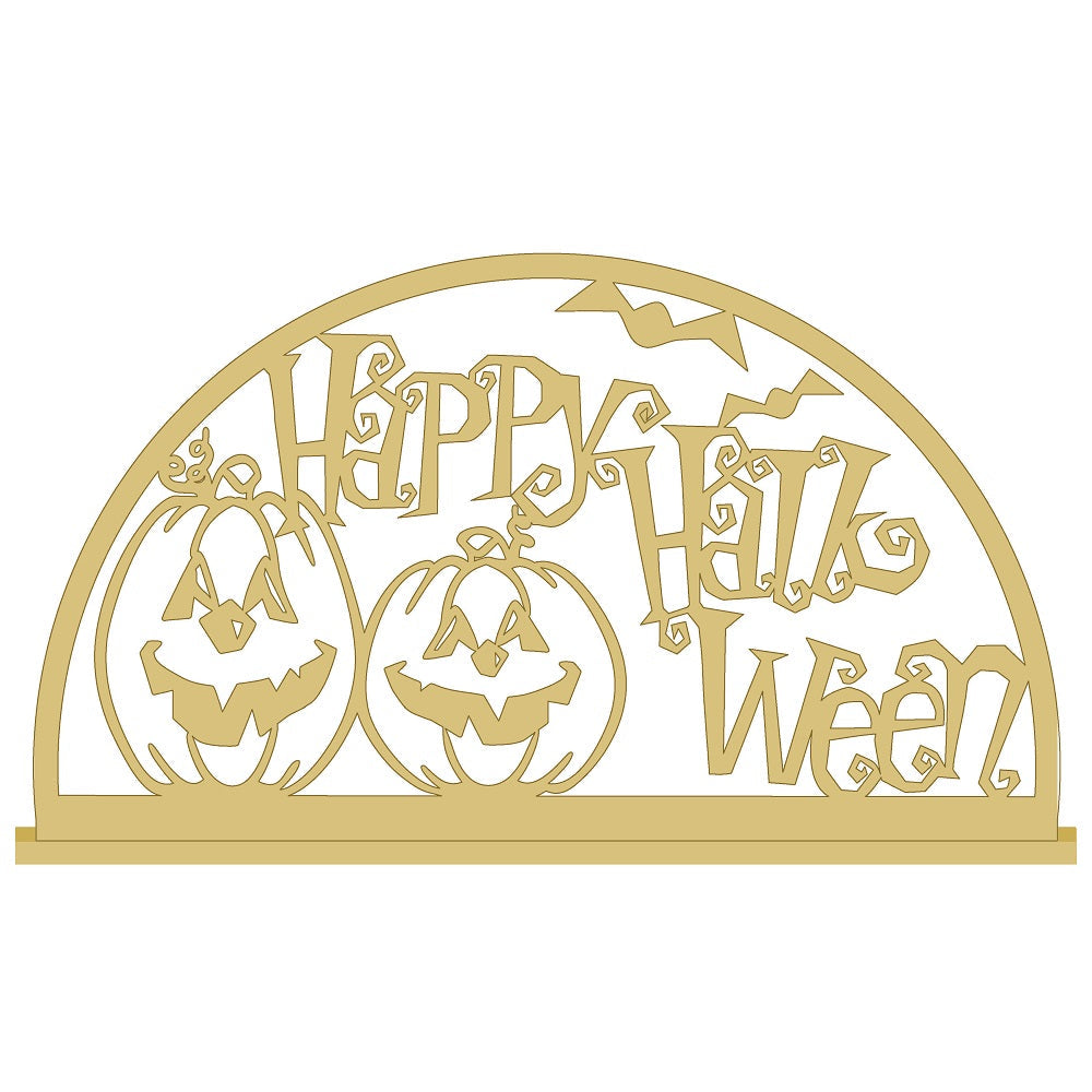Design By Line Arch MDF Cutout Happy Halloween With Pumpkins Under Arch - Unfinished For DIY