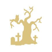 Basic Shape Tree MDF Cutout Haunted Graveyard Scene With Cat Silhouette - Unfinished For DIY