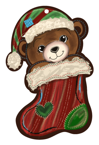 HARLEE ALSTON ORIGINALS RED AND GREEN STOCKING WITH TEDDY BEAR