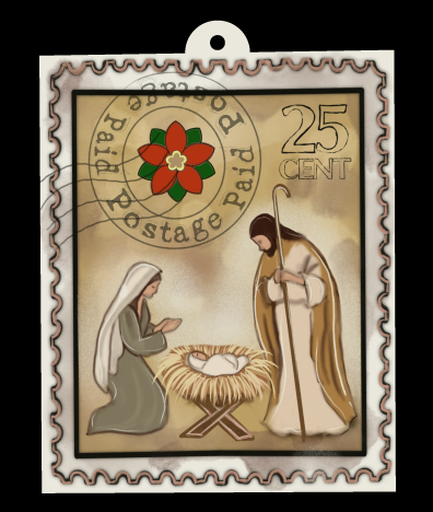 HARLEE ALSTON ORIGINALS  POSTAL STAMP WITH THE NATIVITY SCENE