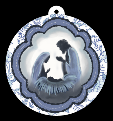 HARLEE ALSTON ORIGINALS  BLUE SILHOUETTE OF THE NATIVITY SCENE