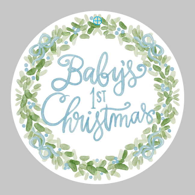 HALEY B DESIGNS ROUND BLUE BABY FIRST CHRISTMAS