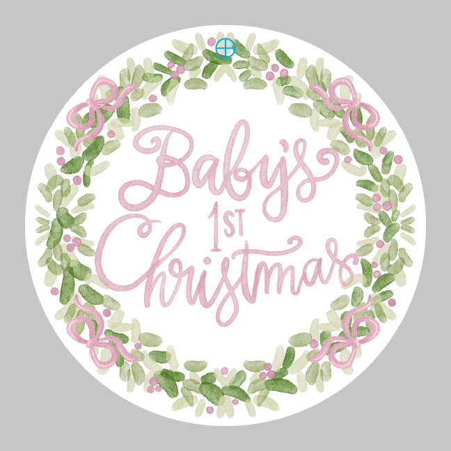 HALEY B DESIGNS ROUND PINK BABY FIRST CHRISTMAS