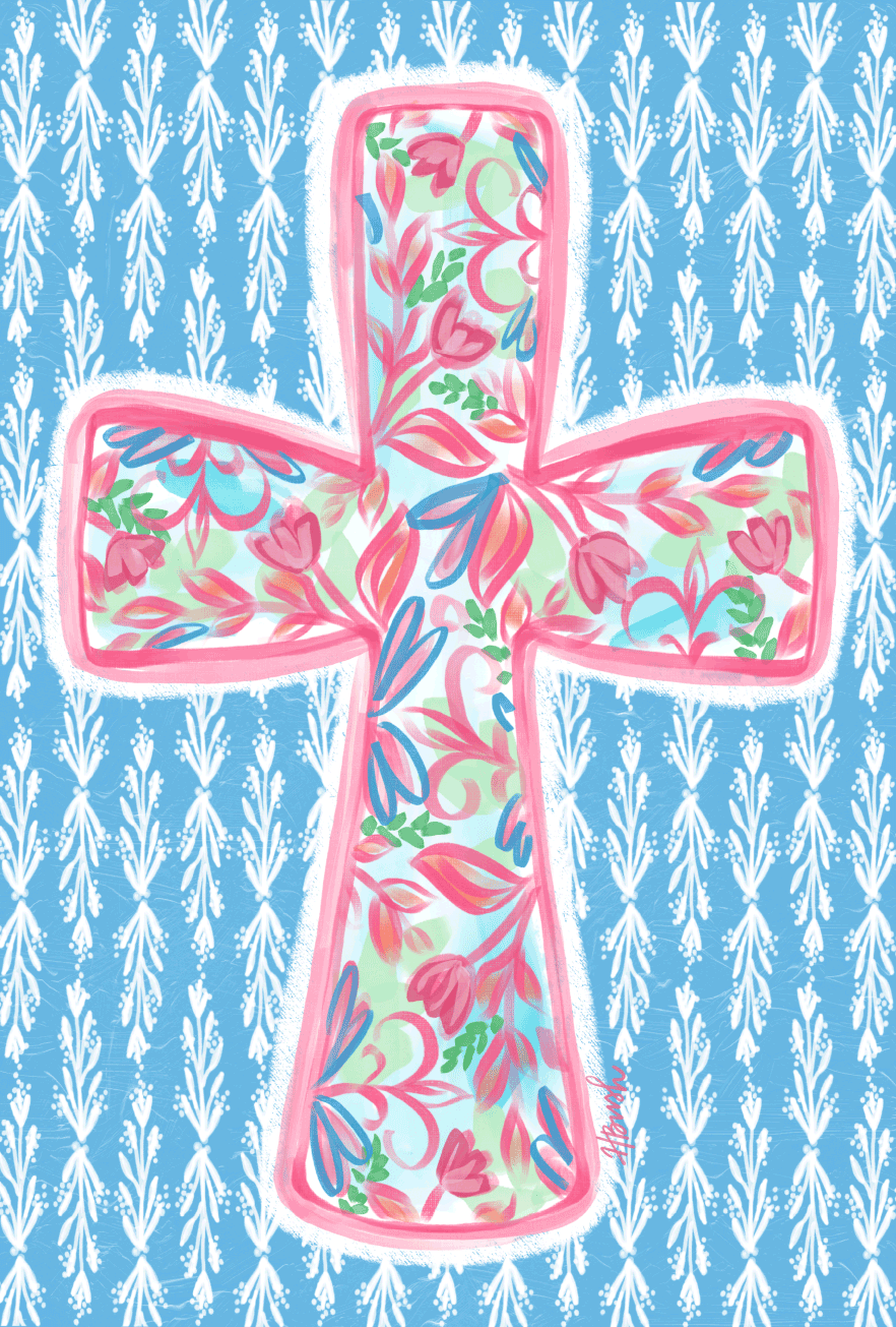 HALEY B DESIGNS PINK FLORAL CROSS