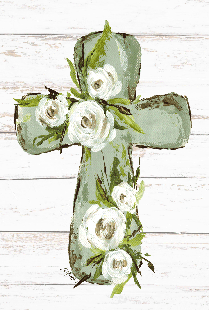 HALEY B DESIGNS SAGE CROSS WITH WHITE ROSES
