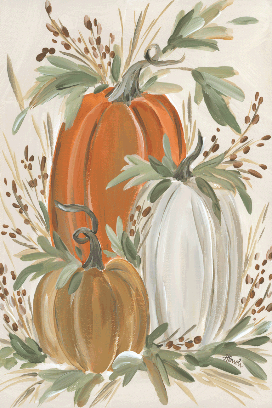HALEY B DESIGNS THREE PUMPKINS ORANGE WHITE AND TAN