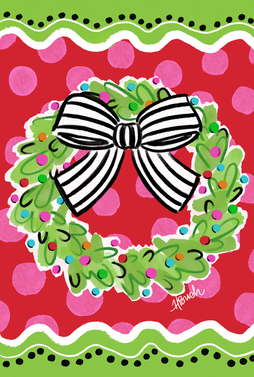 HALEY B DESIGNS RED GREEN PINK WITH CHRISTMAS WREATH