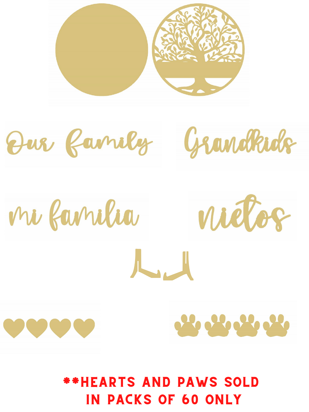 3D Round MDF Cutout Family Tree Our Family Grandkids Mi Familia Nietos - Unfinished For DIY