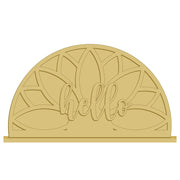 3D Half Circle MDF Cutout Hello Floral Sunflower With Stand - Unfinished For DIY